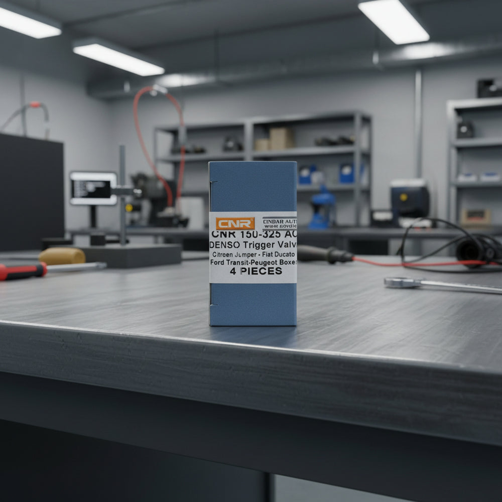 A box of CNR brand trigger valves, with the model number 150-325 AC visible on the label. The packaging is primarily blue and white with text detailing the product type and compatibility with various car brands.