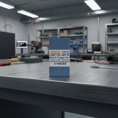 A box of CNR brand trigger valves, with the model number 150-325 AC visible on the label. The packaging is primarily blue and white with text detailing the product type and compatibility with various car brands.