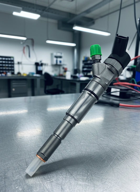 Mechanical component with a green fitting on a white background